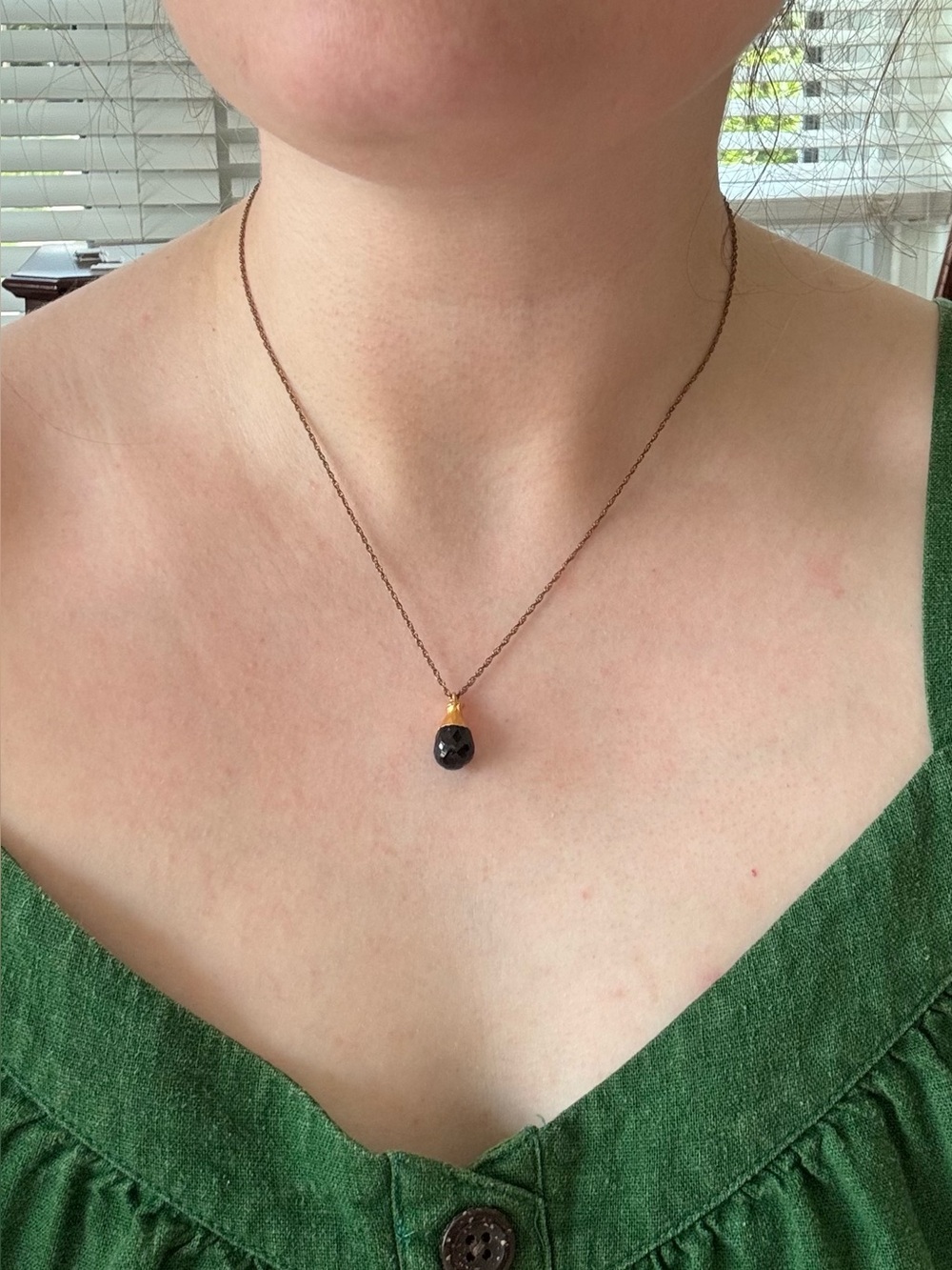 Black Stone and Gold Teardrop Pendant Necklace on 14/20 Gold Filled Chain